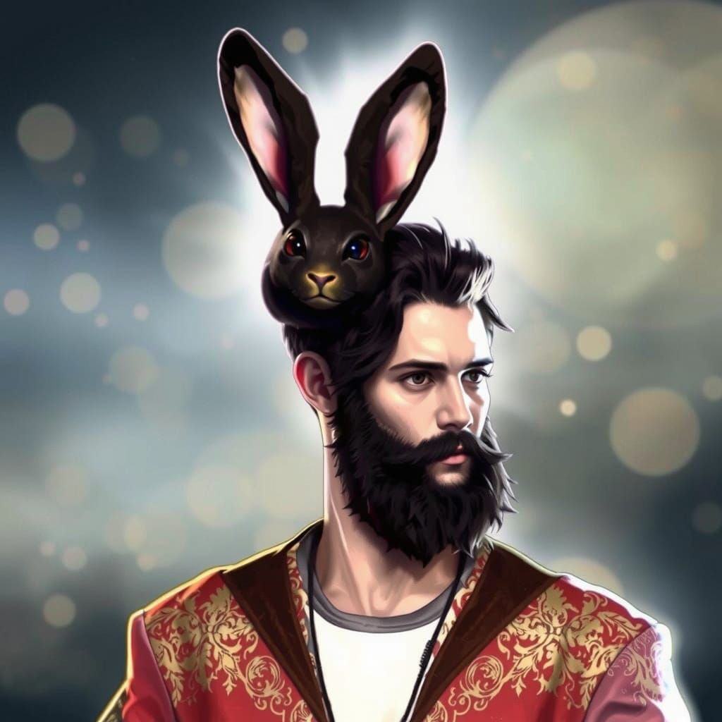 Bearded Man with Bunny Ears Portrait