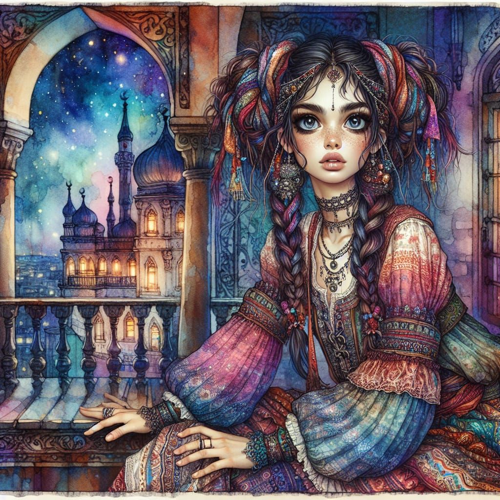 Enchanted Bohemian Goddess in Whimsical Medieval Attire