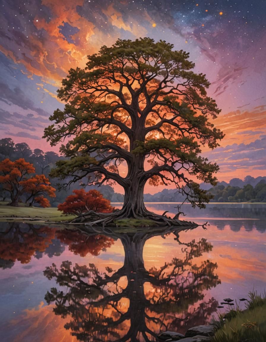 oak at sunset