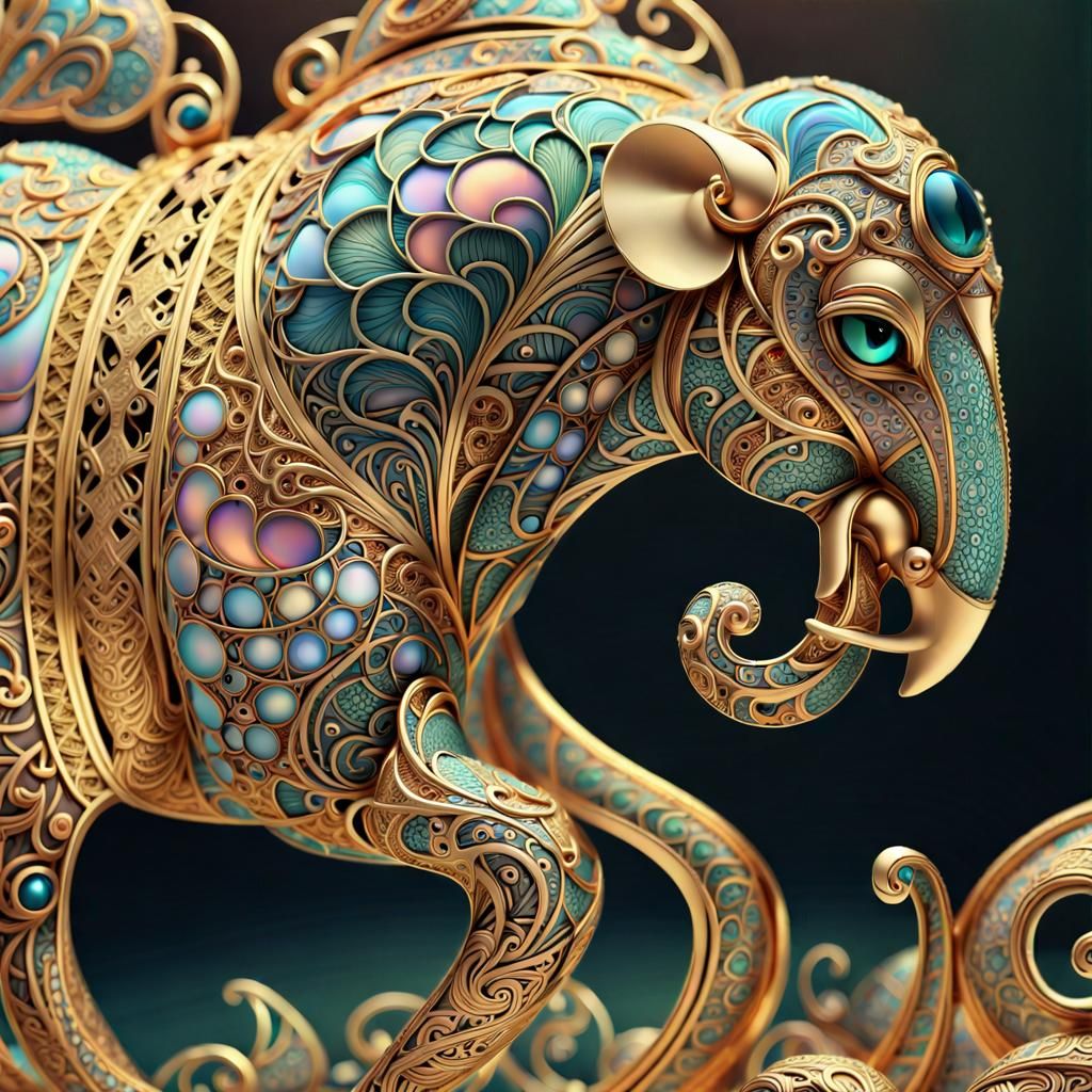 Intricate Filigree Elephant in Art Nouveau Style