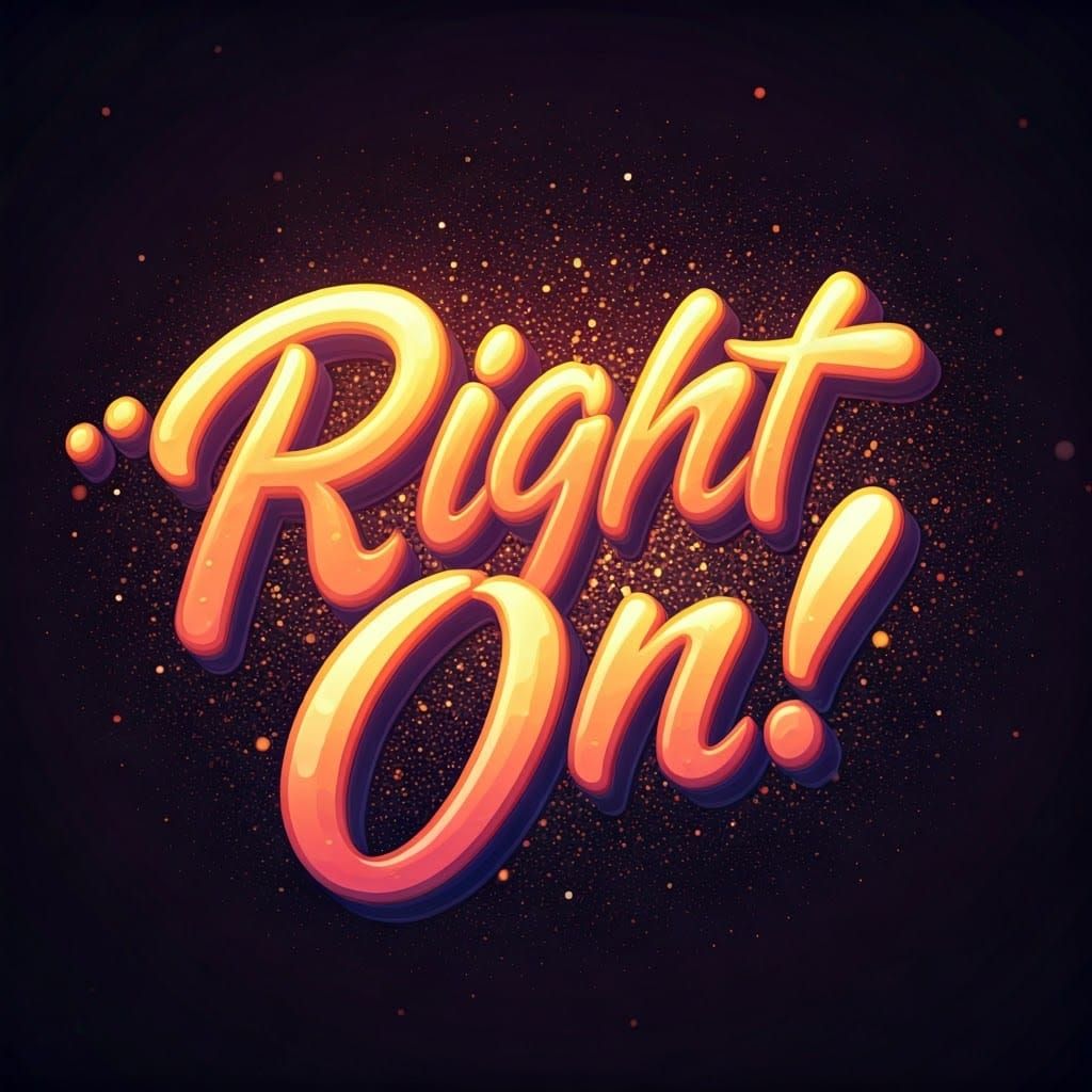Vibrant 3D Rendering of Playful "Right On!" Script