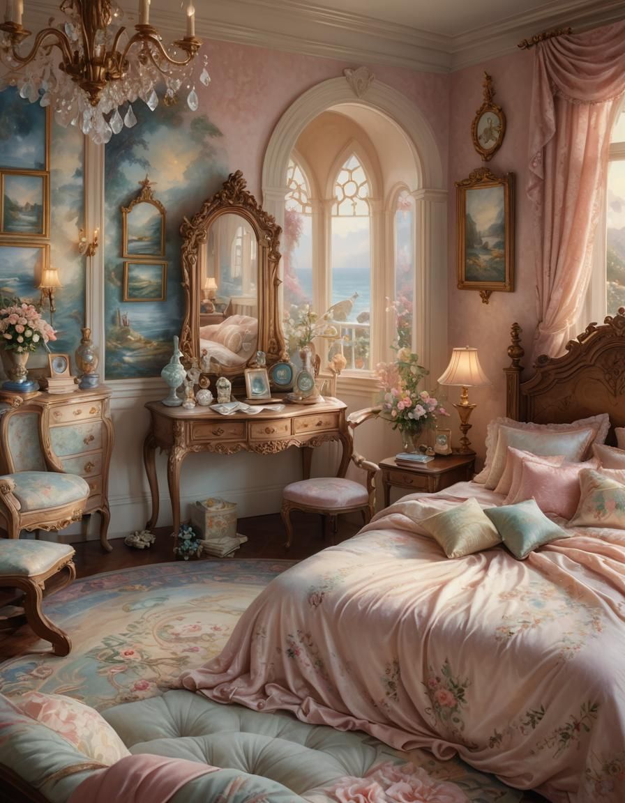 Cozy Seaside Villa Bedroom in Dreamy Digital Painting
