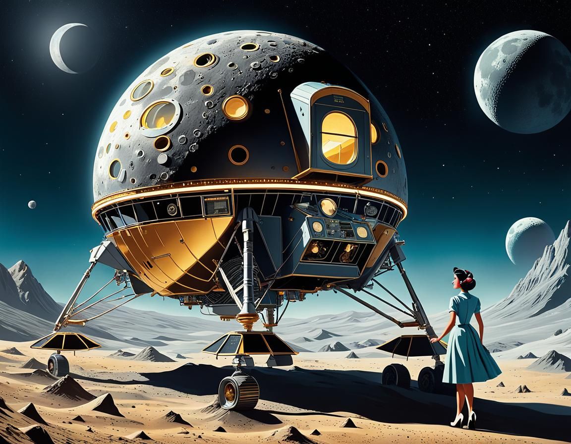 1950s Housewife on the Moon: A Whimsical Masterpiece