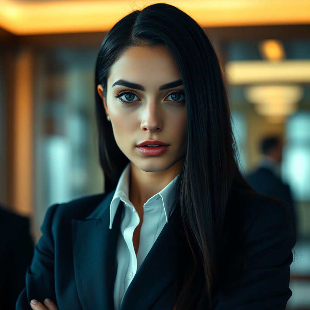 Confident Woman in Business Suit: Cinematic Portrait