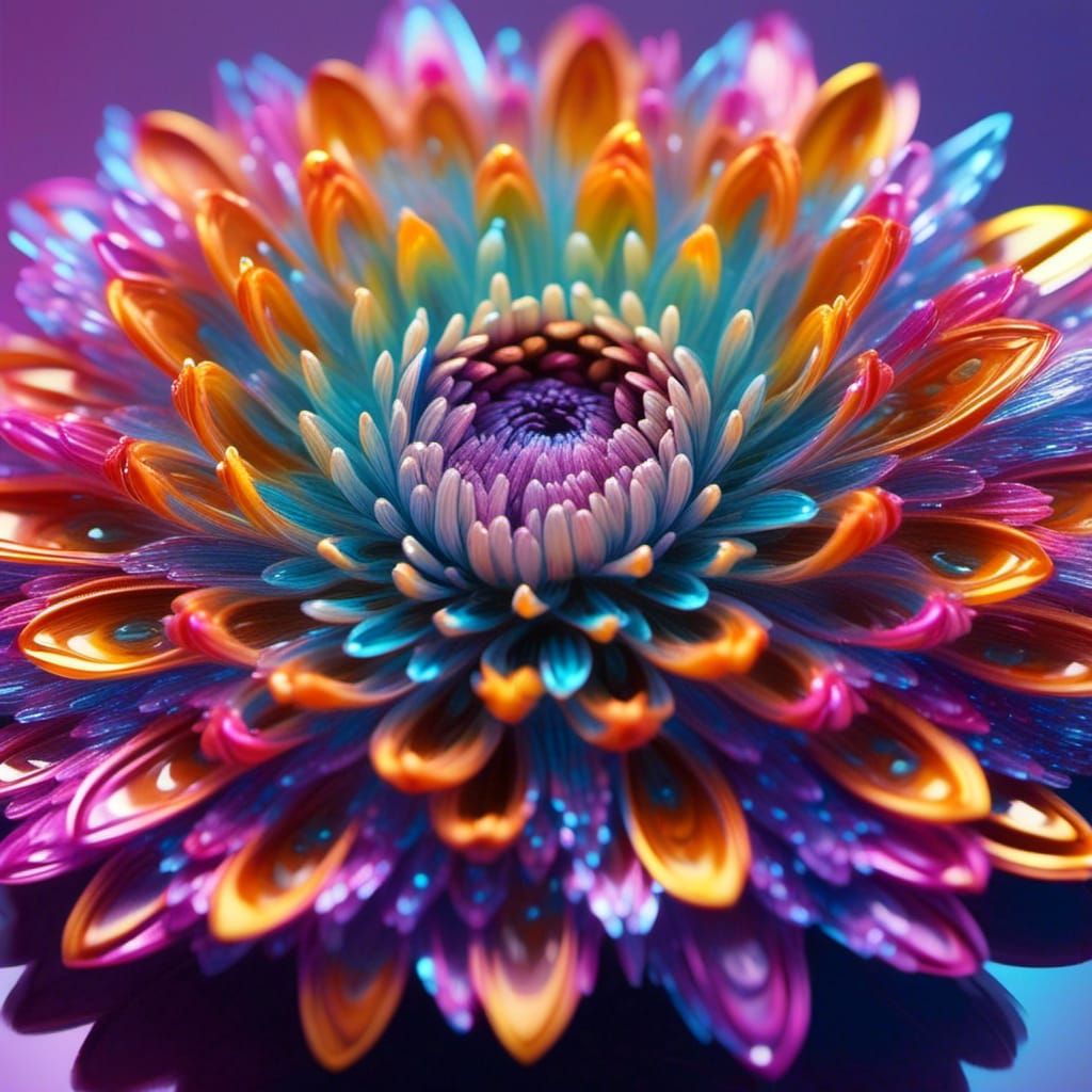 Iridescent Metallic Chrysanthemum Flower in Splash Art Style