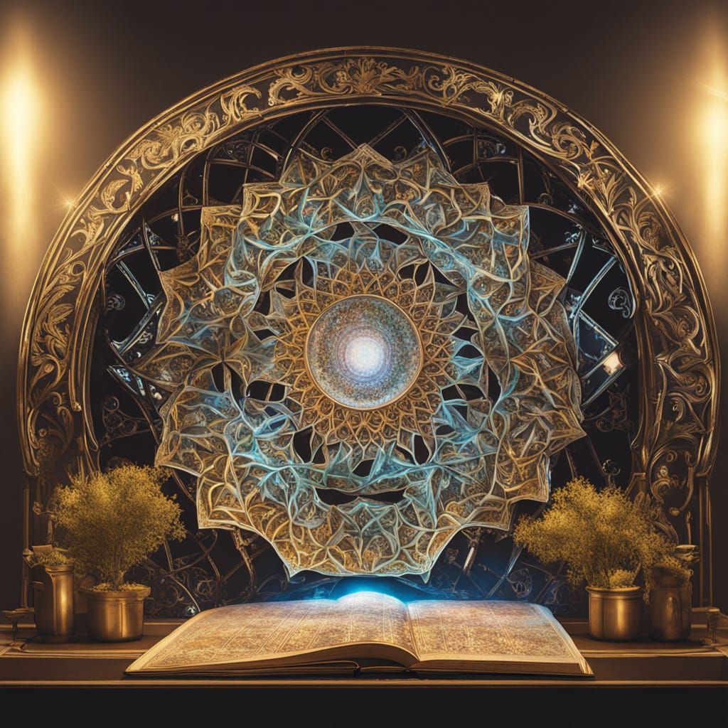 Glowing Cosmic Cathedral in Vibrant Colors, Shining with Hol...