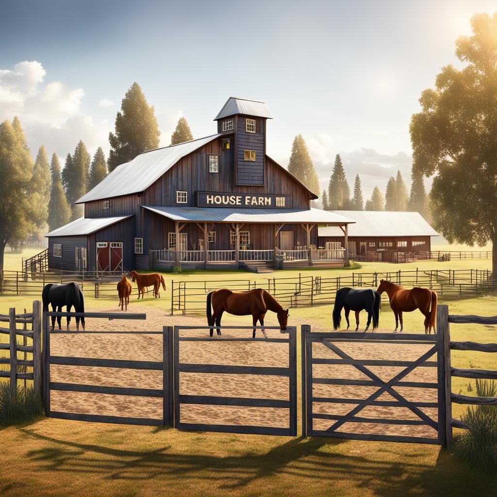 Realistic Western Farm Scene with Cowboys and Cattle