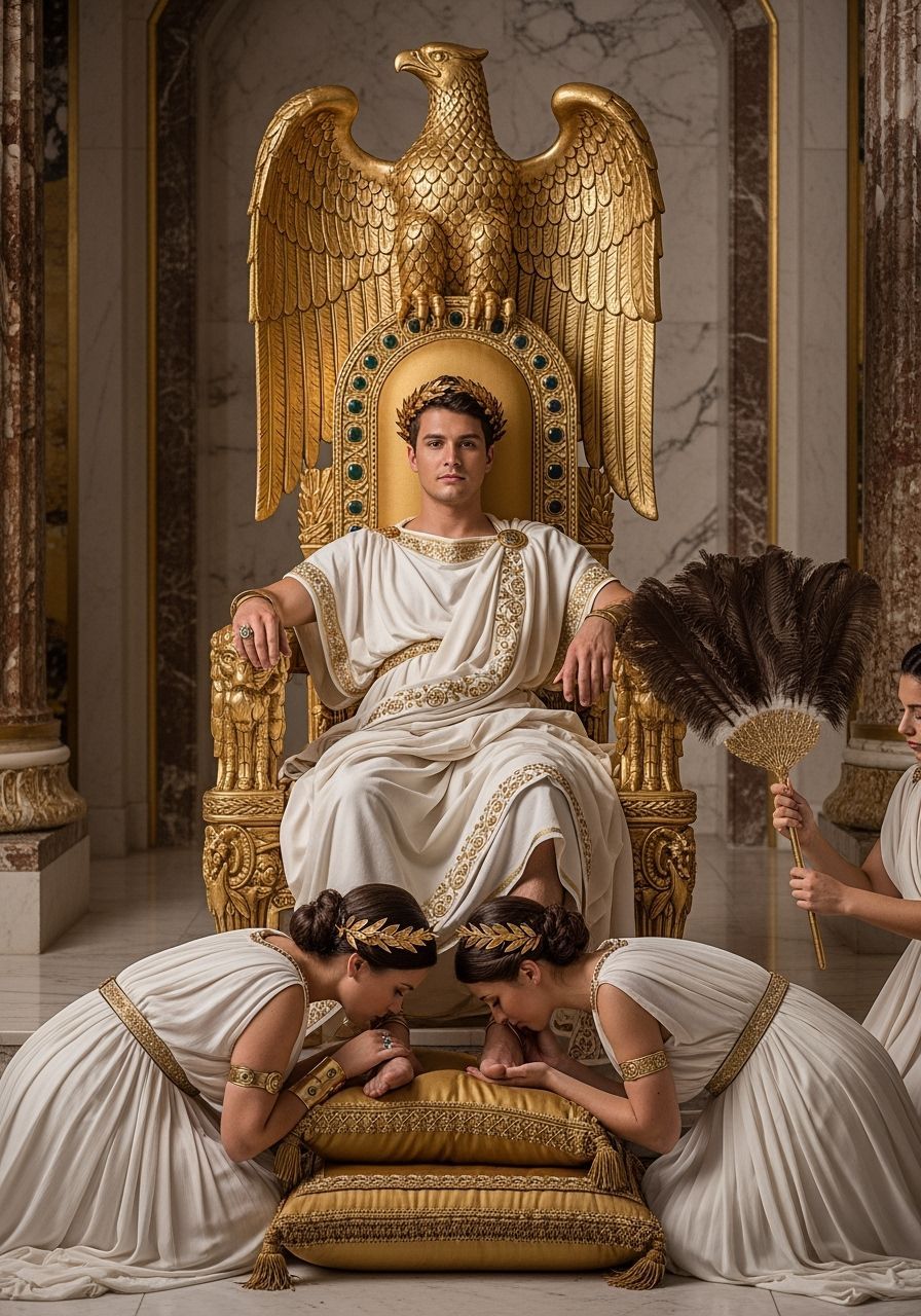 Young Roman Emperor on Throne in Palace
