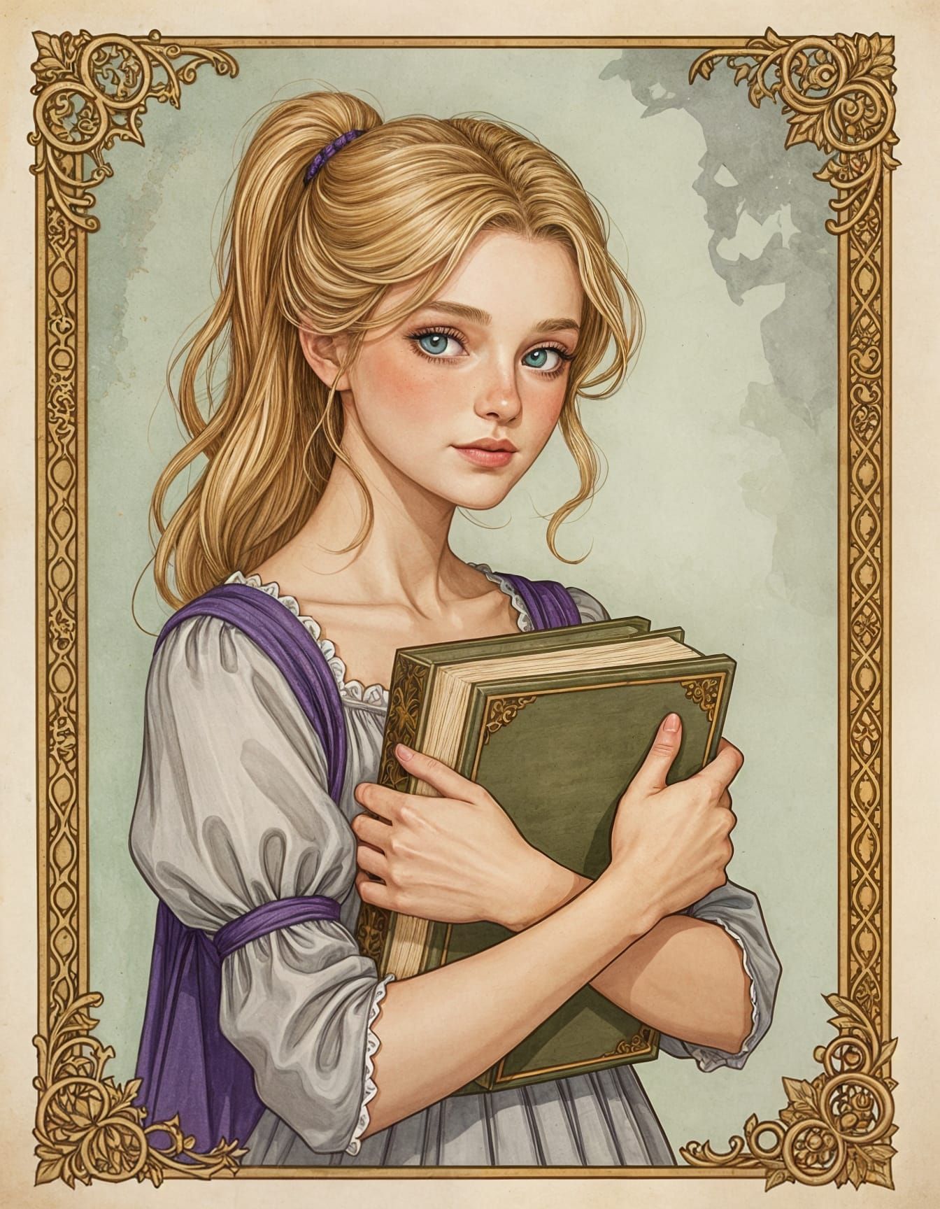 Shy Young Woman with Books in D&D Style