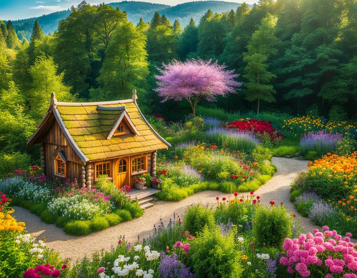 Aerial View of Fantasy Cabin in Walled Garden