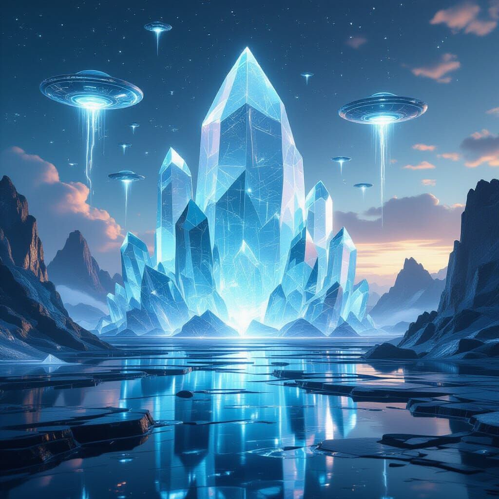 Vast Crystalline Living Archive in Surreal Sci-Fi Style