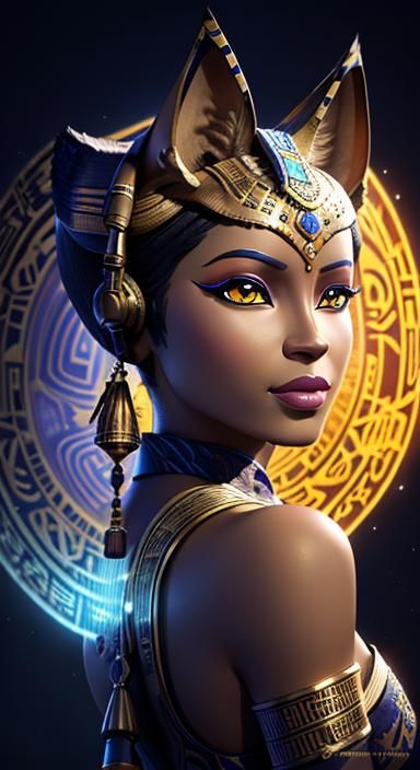 Anthropomorphic Bastet in Batik Style, 3D Digital Art