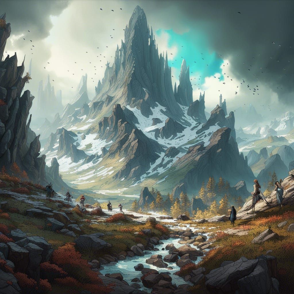 Majestic Mountain Landscape Inspired by Fantasycore Art