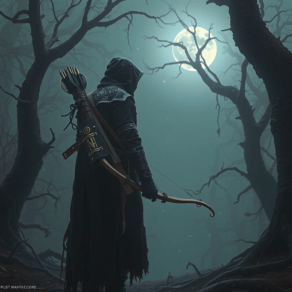 Dark Mystic Pathfinder Stands at Forest's Edge