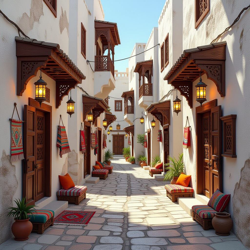 Arabian Alleyway with Lanterns in Digital Art Style