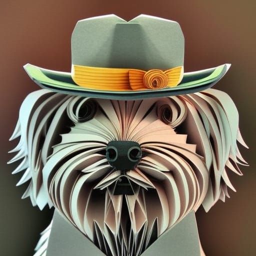 Origami Westie with Moustache in Papercraft Style