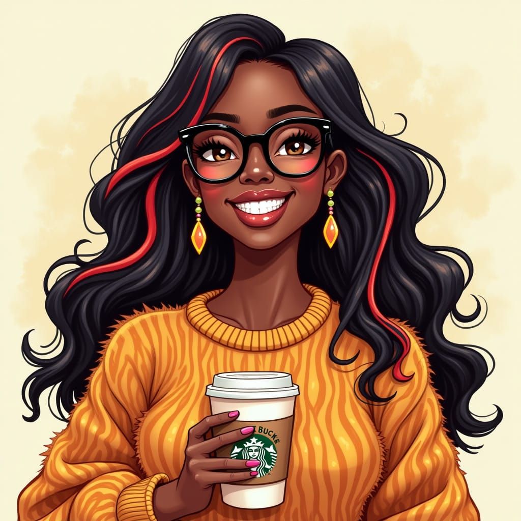 Vibrant Digital Art Cartoon Portrait of an Afrocentric Woman...