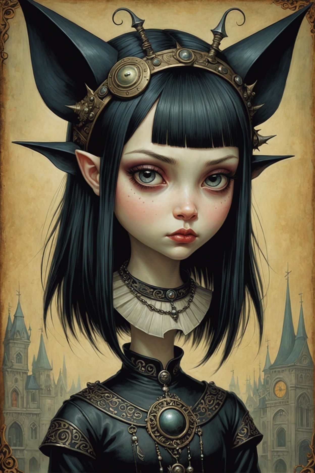 Pouty Goth Punk Girl in Art Brut Style