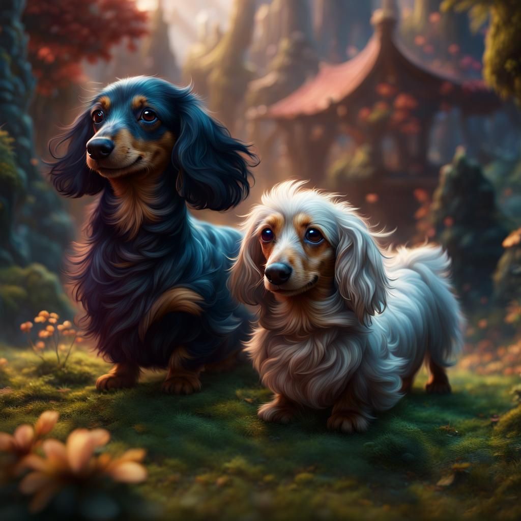 Playful Dachshund Puppies in Detailed Digital Painting