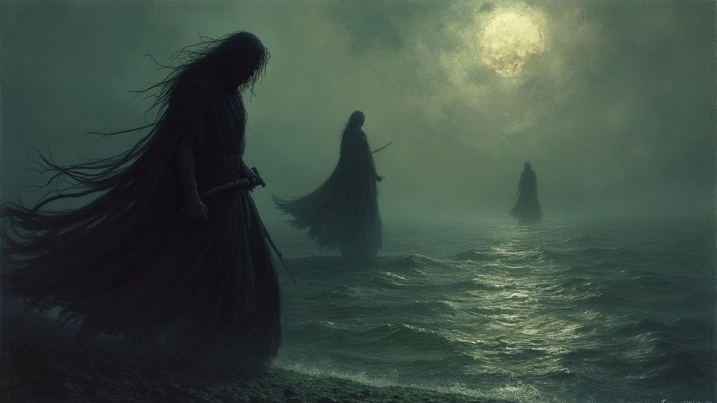 Grim Ferryman in Dark Gothic Horror Style