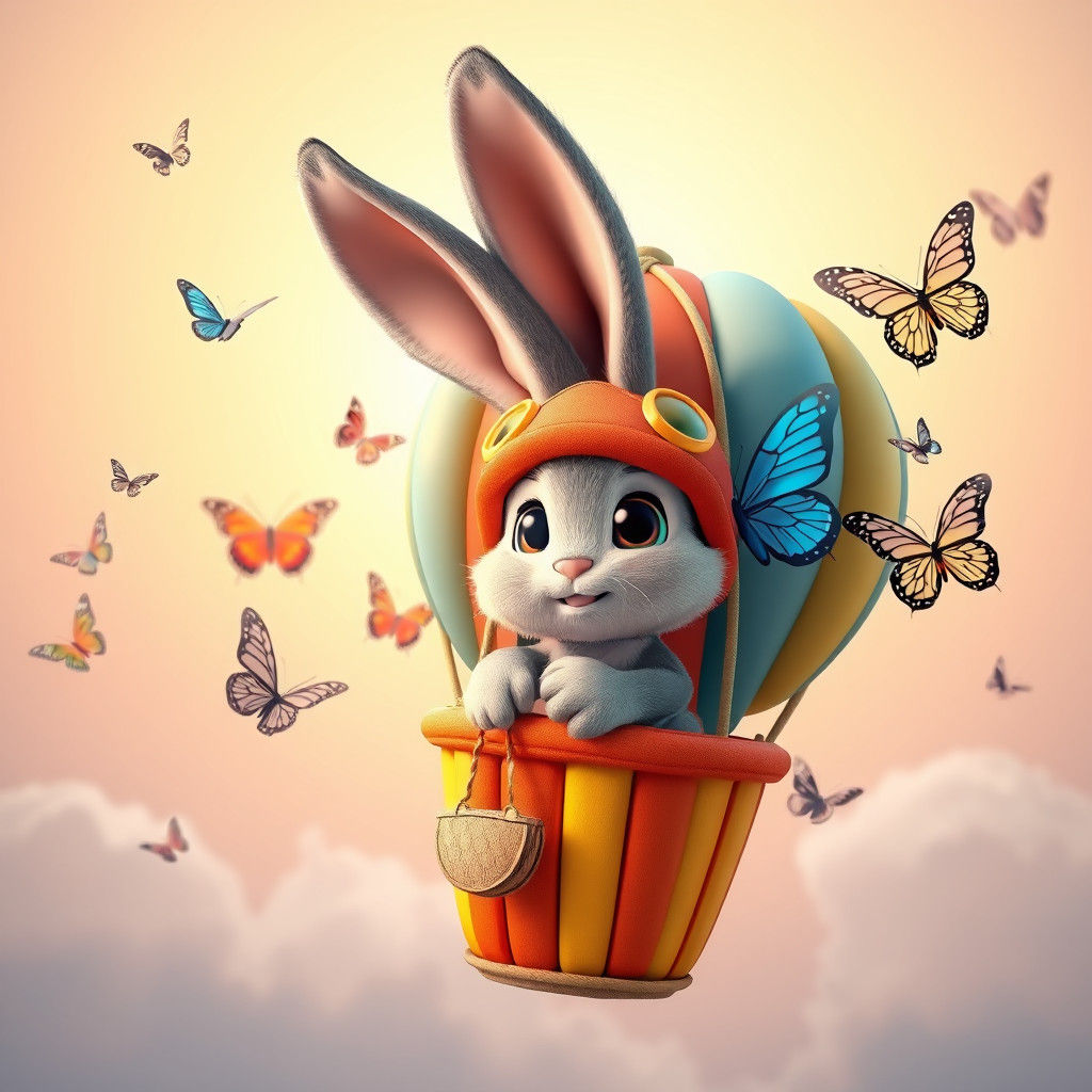 Bunny's Delightful Balloon Ride in 3D Digital Art