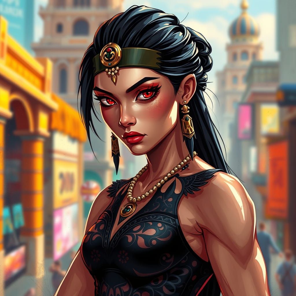 Hyperrealistic Portrait of a Powerful Egyptian Goddess in Si...