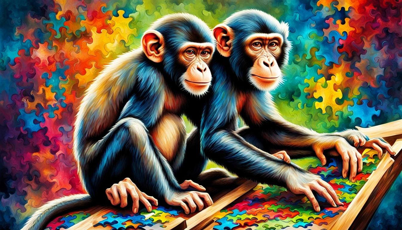 Monkey Solves Monkey Puzzle, Digital Illustration