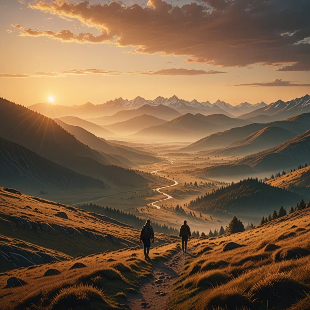 Surreal Landscape with Figure Walking Towards Light