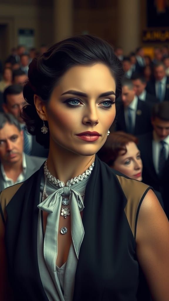 Hyperrealistic Woman in Crowd, Photorealism Art
