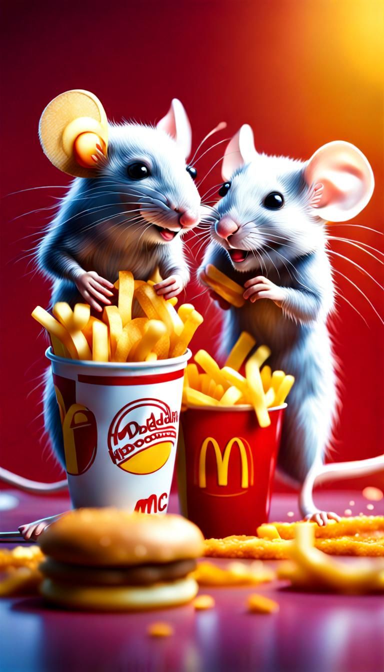 Mice Enjoying McDonald's: Hyperrealistic Splash Art