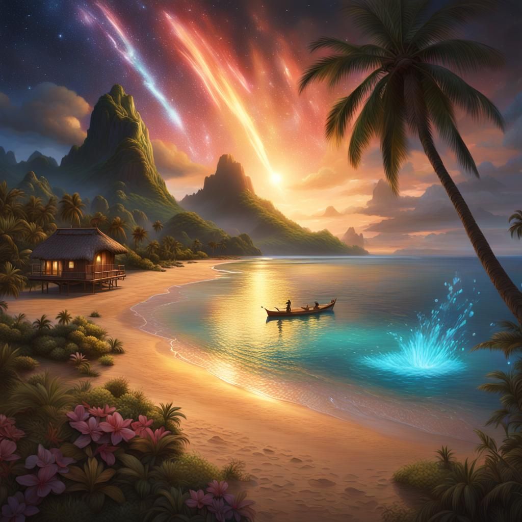 Shooting Star over Moorea Beach in Oil Paint