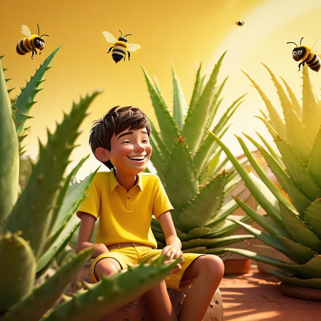 Boy and Bees in Pixar-Style 3D Concept Art