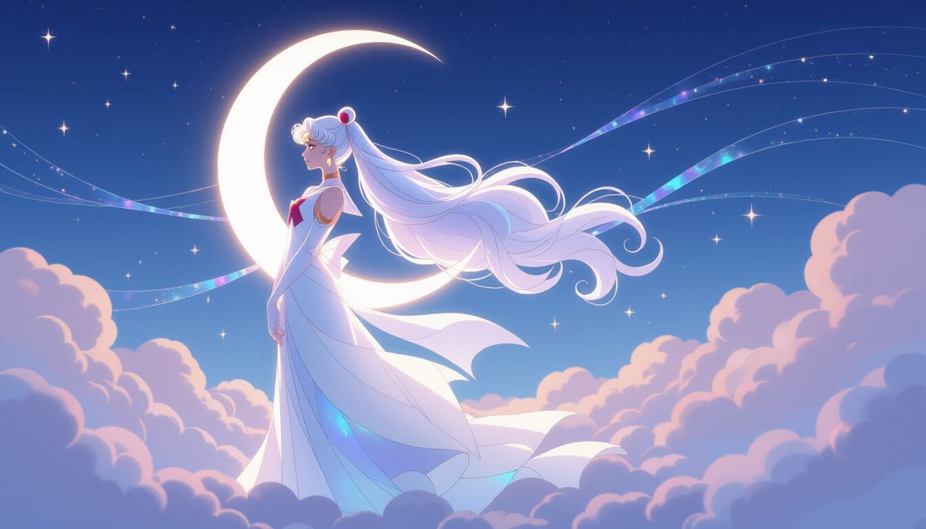 Luminous Sailor Moon Goddess in Cloudscape