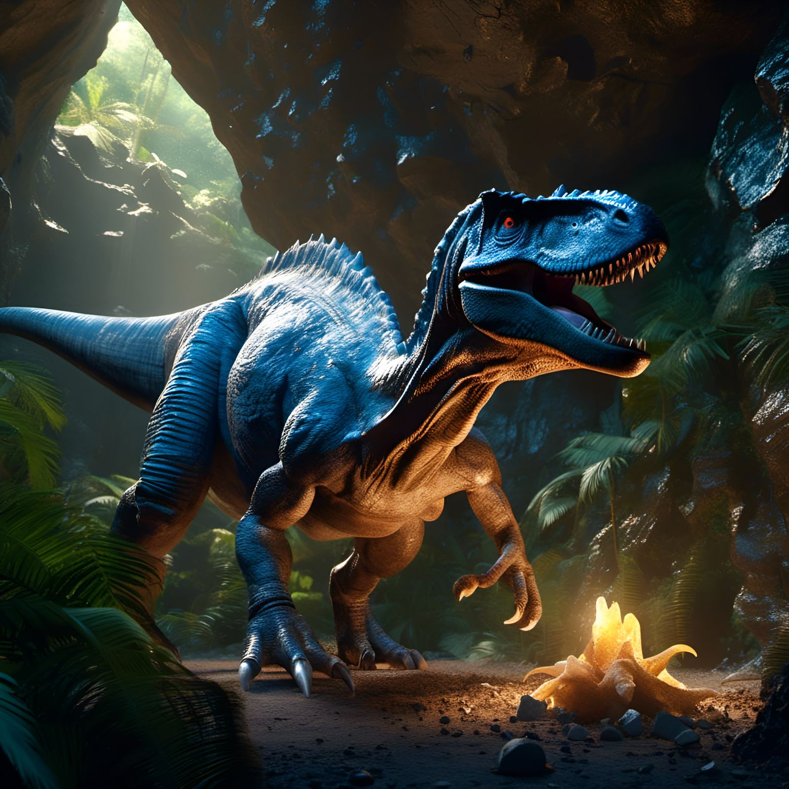 Stygimoloch Explores Crystal Cave: Hyperreal Dinosaur Art