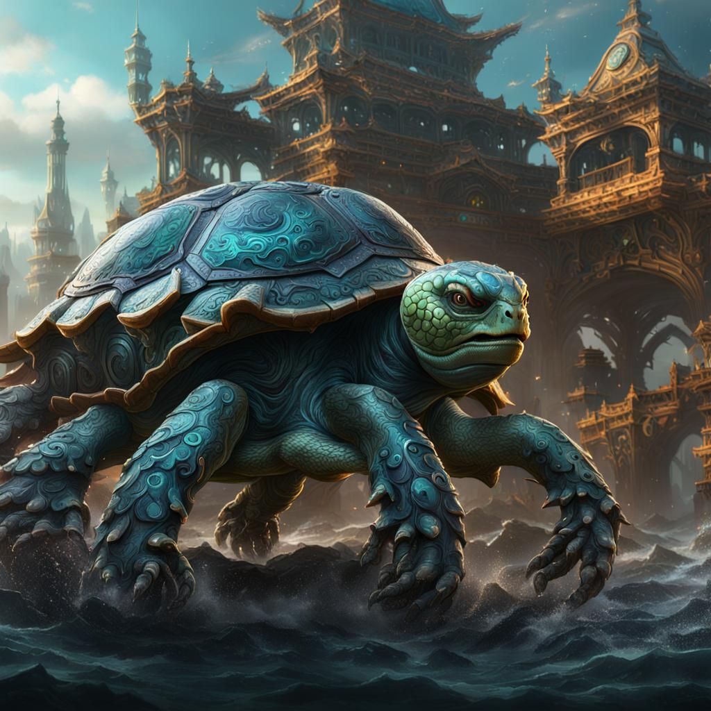 Mecha Dragon Turtle Octopus in Detailed Matte Painting