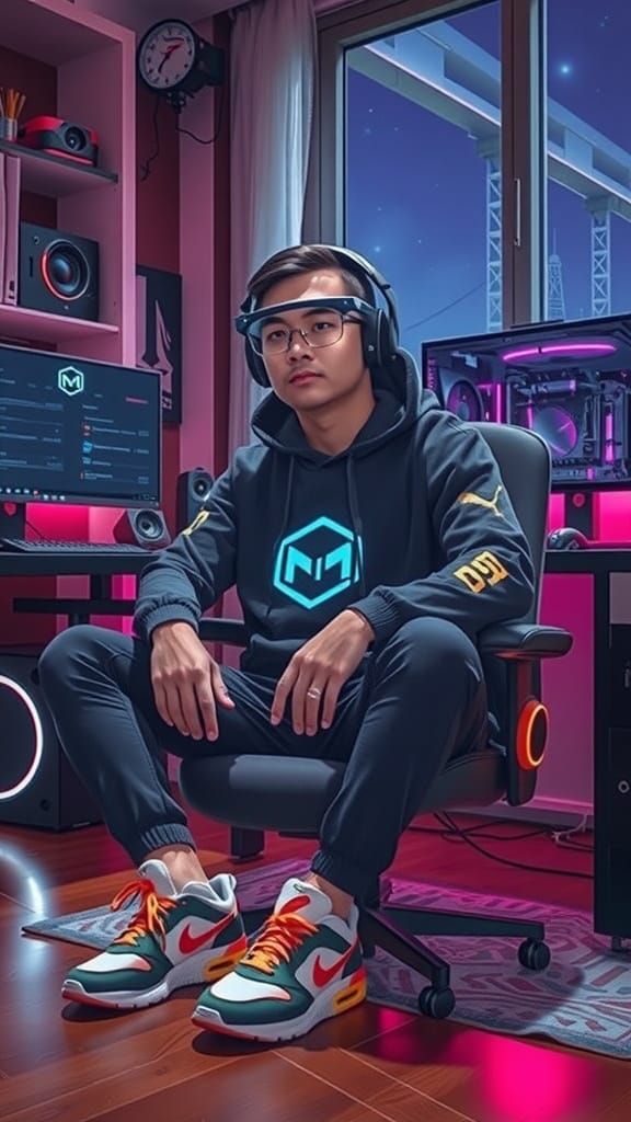 Gamer Entrepreneur in Futuristic Shanghai Smart-Apartment