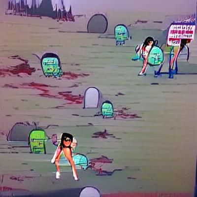 Cartoon Girl in Zombie Apocalypse