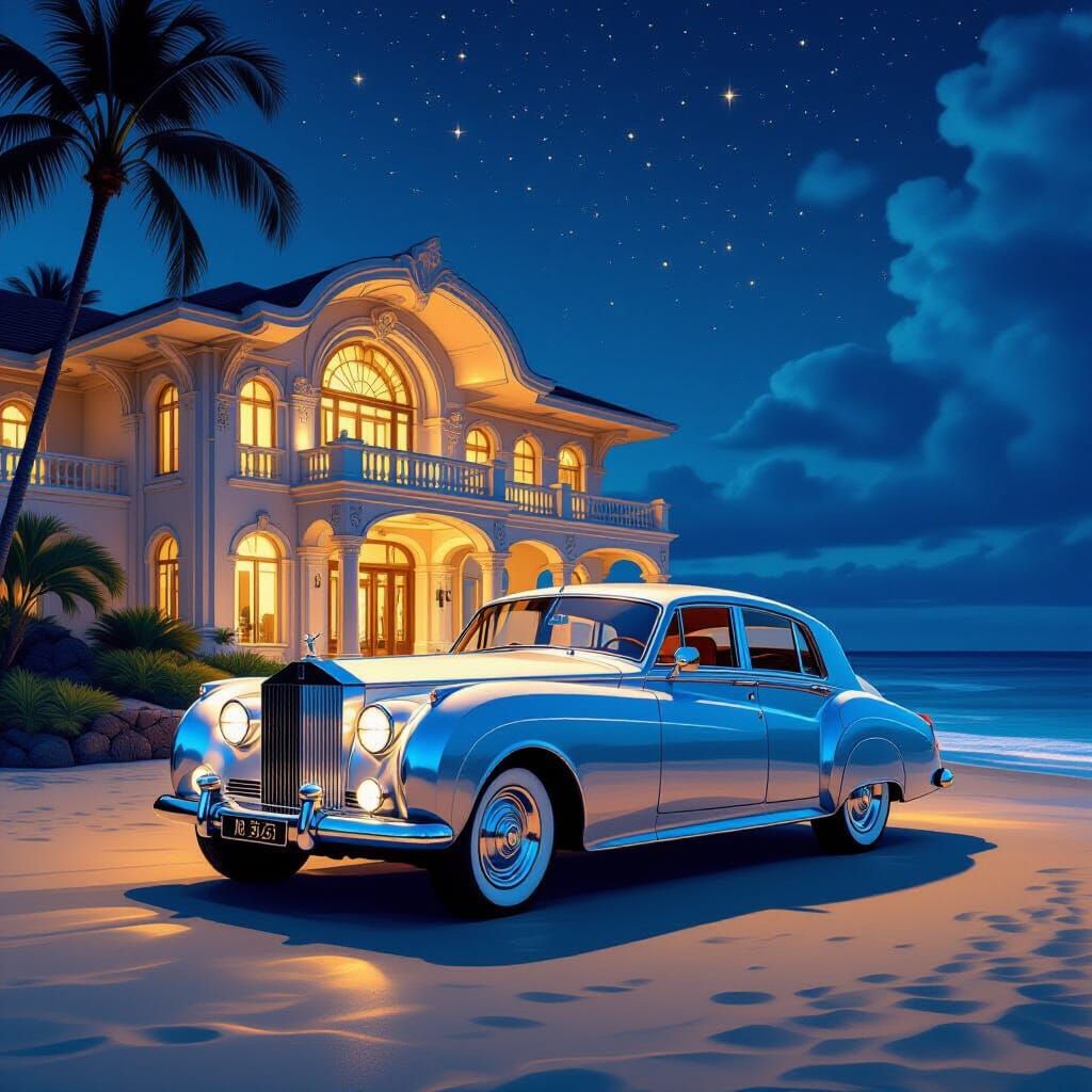 A  majestic silver Rolls Royce