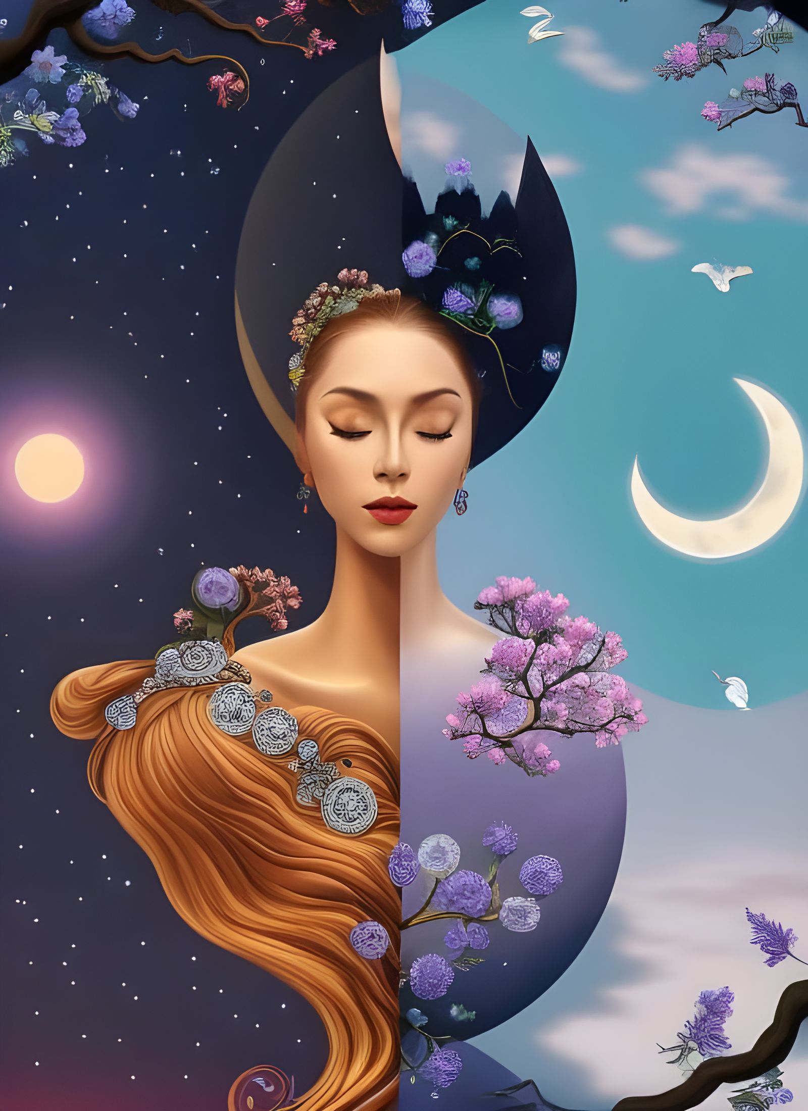 Yin Yang of Nature in Art Nouveau Style