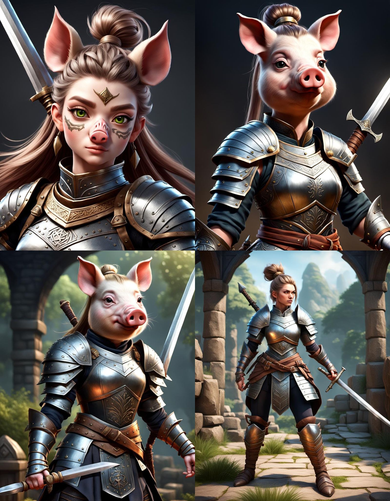 Pigfolk Warrior Girl in Detailed Armor