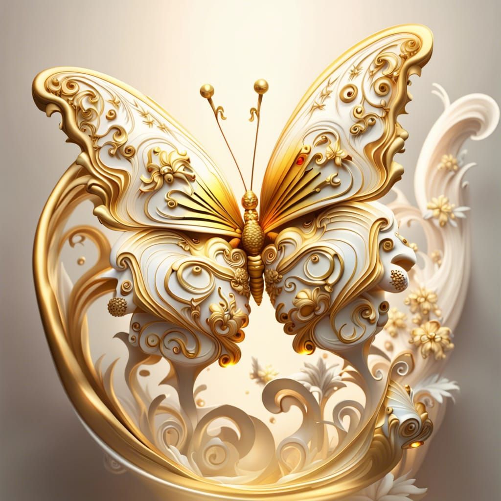 Gold Butterfly Emerges in Volumetric Light