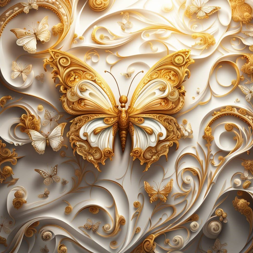 Epic Fantasy Butterfly Rises from Swirling Vortex of Gold
