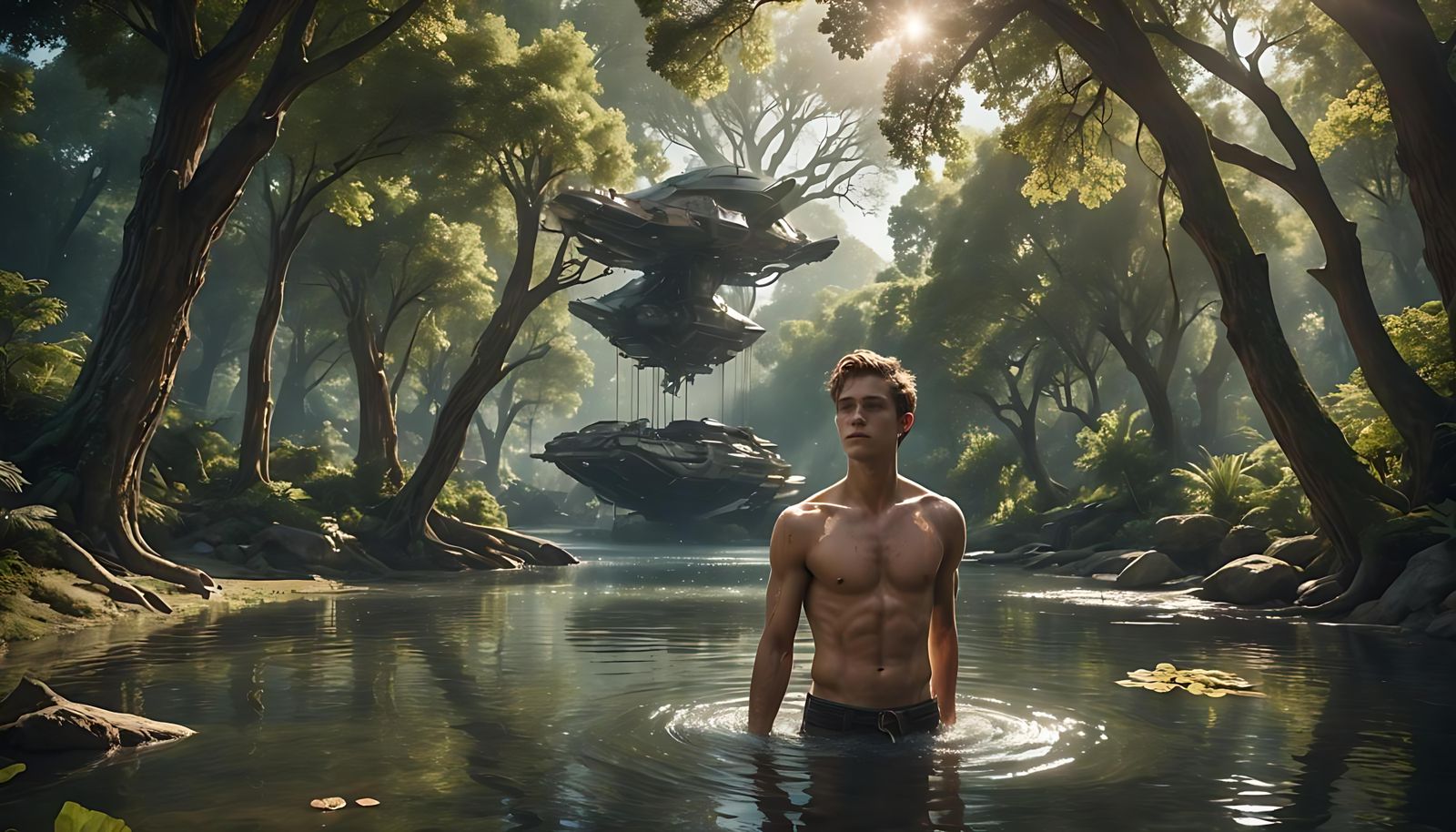 Youth Bathed in Sunlight Interrupted by Alien Ship