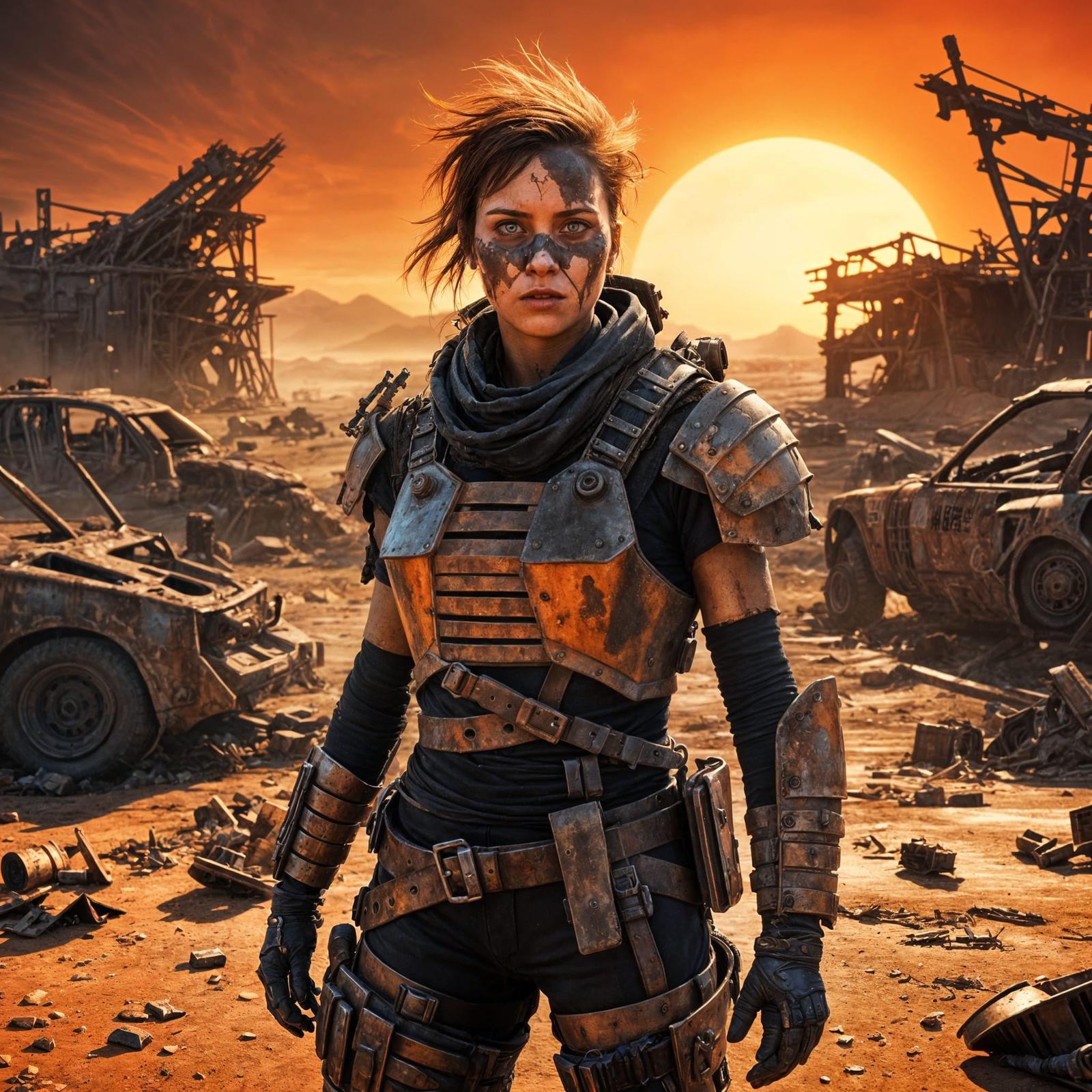 Post-Apocalyptic Scavenger in Wasteland Sunset