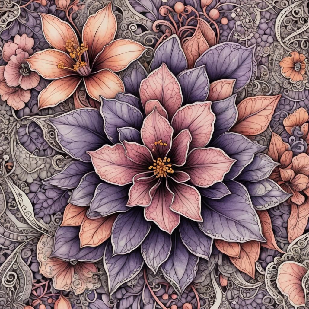Intricate Zentangle Flower Drawing in Florabunda Style
