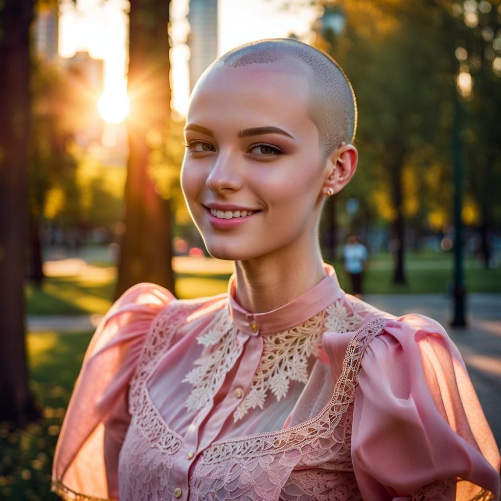 Cyberpunk Portrait of a Smiling Bald Woman