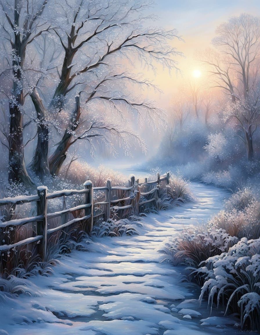 Surreal Winter River Landscape at Dawn