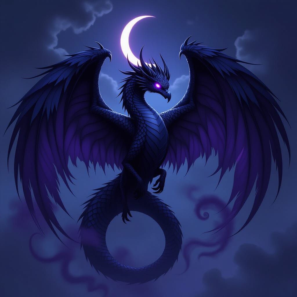 Obsidian Raven Serpent Dragon in Dark Fantasy
