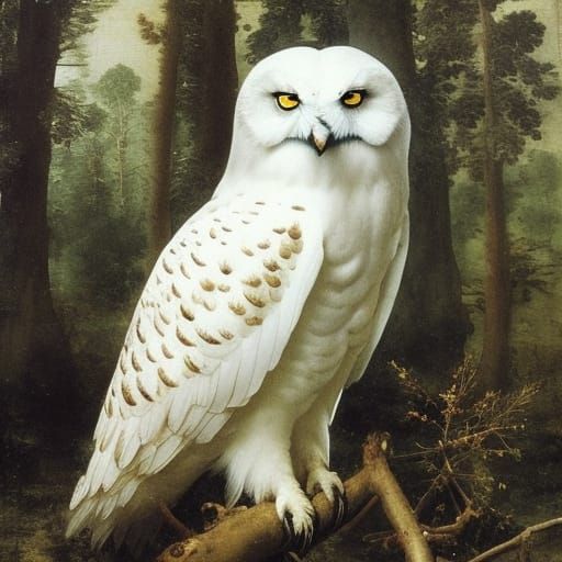 Snow Owl Portrait in Hyperrealistic Style