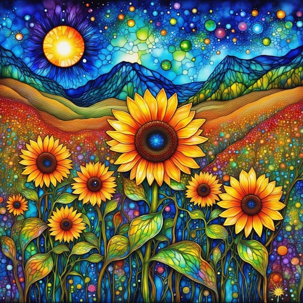 Sunflower Field in Impasto Style